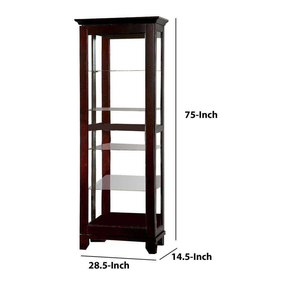 Cappuccino Finish Solid Wood Glass Door Curio Cabinet