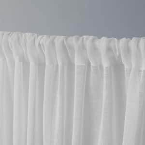 Belgian RP Winter White Solid Sheer Rod Pocket Curtain, 50 in. W x 63 in. L (Set of 2)