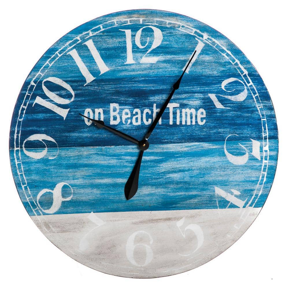 Evergreen On Beach Time 30 Round Wooden Wall Clock 6cl068 The Home Depot