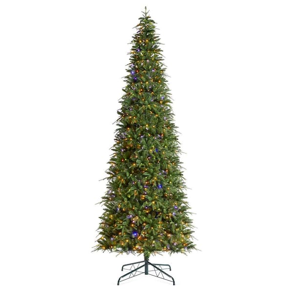 11 ft. Pre-Lit Green Slim Fir Artificial Christmas Tree with 850 Warm White/Multi-color LED Lights