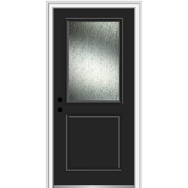 MMI Door 32 in. x 80 in. Right-Hand/Inswing Rain Glass Black Fiberglass Prehung Front Door on 4-9/16 in. Frame