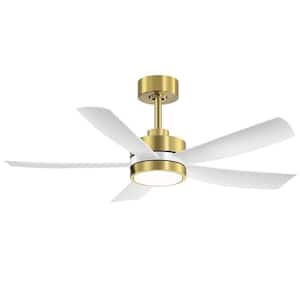 Valentine 42 in. Indoor Integrated LED Gold Ceiling Fan with Light, White Propeller Blades and Remote Control Included