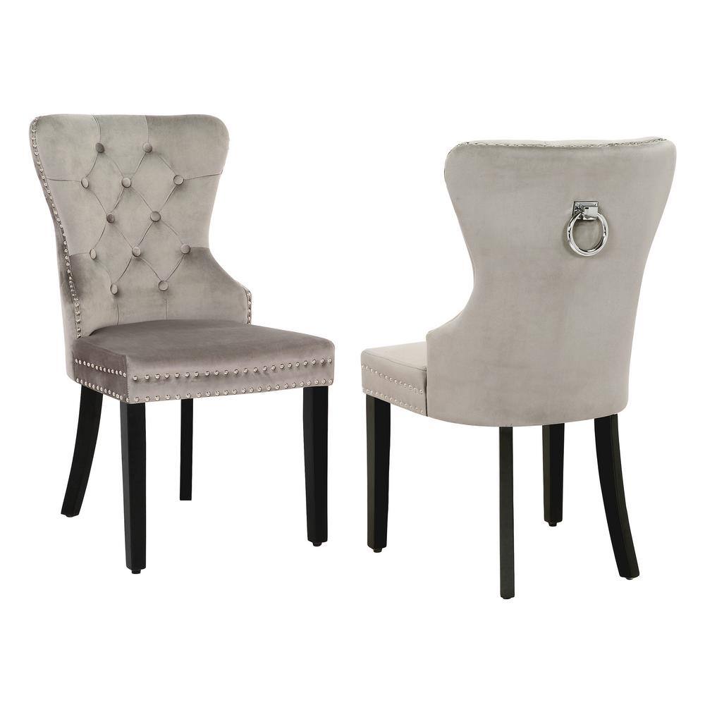 Elegant Gray Velvet Upholstered Dining Side Chair with Nailhead Trim