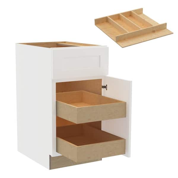 Home Decorators Collection Newport 18 in. W x 24 in. D x 34.5 in. H Assembled Plywood Base Kitchen Cabinet in Pacific White with 2ROT Utility RH