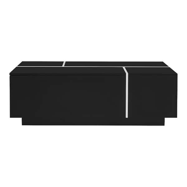 47" Black Wood Extendable Coffee Table With Storage