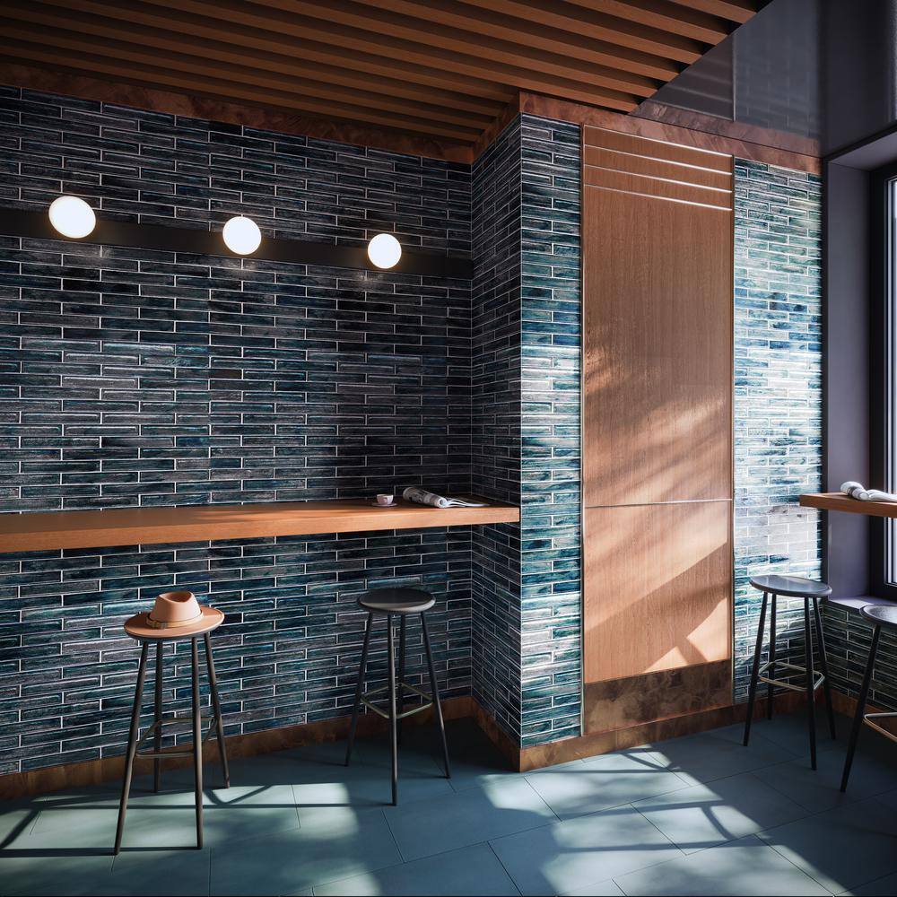 Apollo Brick Polished Blue Glass Subway Wall Tile
