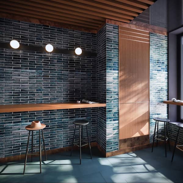 Fargin Brick Ocean Rain 1.96 in. x 11.81 in. Polished Glass Subway Wall Tile (3.22 sq. ft./Case)