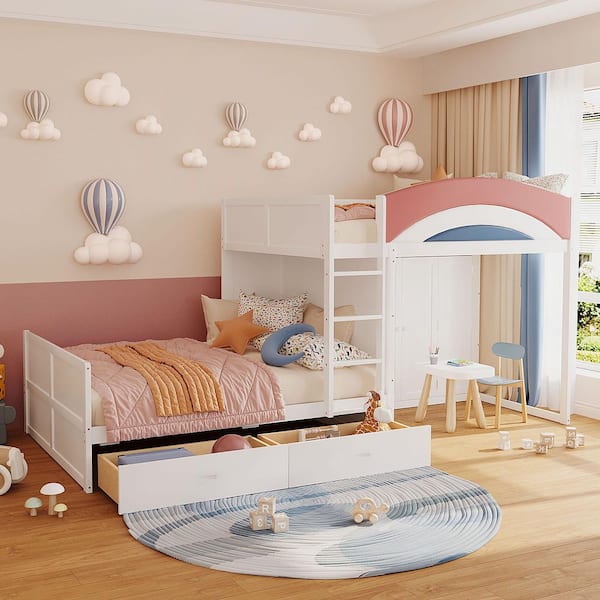 Harper & Bright Designs White Full Size Offset Bunk Bed with