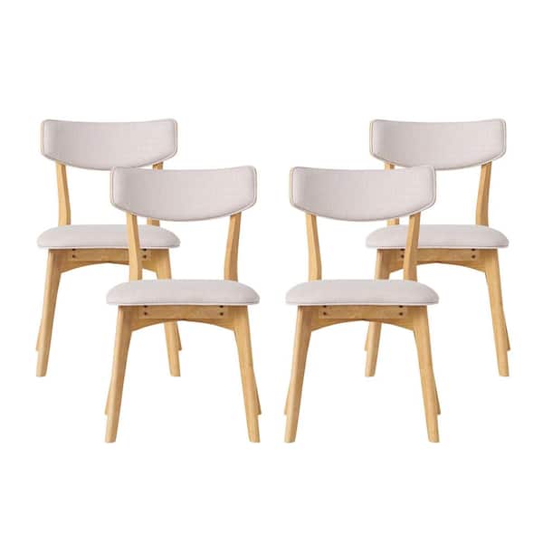 Serene Modern Light Beige Fabric Upholstered Dining Chairs, Solid Wood Legs, Natural Oak Finish, Set of 4