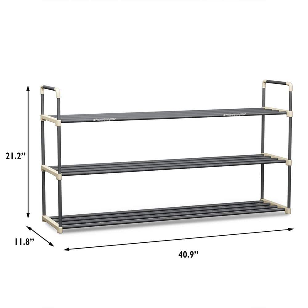 Black and Beige 3-Shelf Plastic Shoe Rack