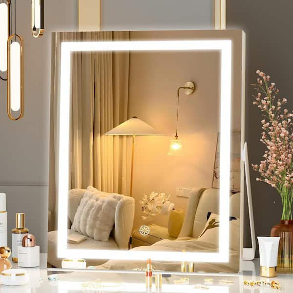 Vosuja 9.8 in. W x 11.8 in. H White LED Makeup Mirror, 3 Modes Light, Smart Touch Control Dimmable, 360° Rotation