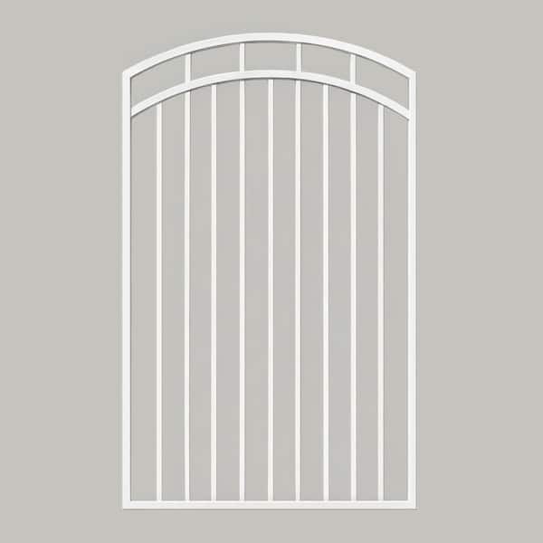 Glossy White Arched Benitoite Steel Gate (45 in. W x 68 in. H) with Self-Close Hardware, Double-Sided Handle, 2x2 Hinges