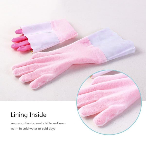 2 Pairs Kitchen Latex Dish WashingCleaning Gloves with Warm Lining Multi Purpose 