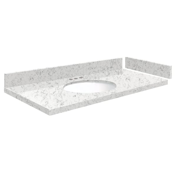 Transolid Silestone 39.75 in. W x 22.25 in. D Quartz White Round Single Sink Vanity Top in Lyra