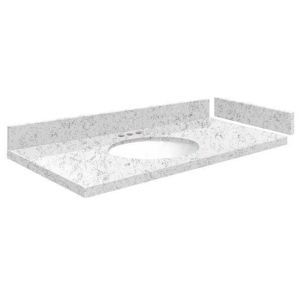 Transolid Silestone 42.5 in. W x 22.25 in. D Quartz White Round Single Sink Vanity Top in Lyra