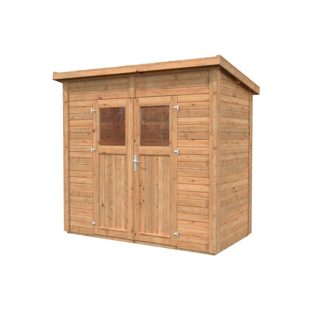 8 ft. x 4 ft. Light Brown Wooden Lean-To Storage Shed with Double Doors and Windows