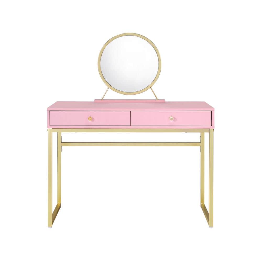 42 in. W x 20 in. D x 31 in. H Pink Wooden Makeup Vanity with Mirror, Jewel