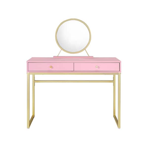Aoibox 42 in. W x 20 in. D x 31 in. H Pink Wooden Makeup Vanity with Mirror, Jewelry Trays, and Golden Frame