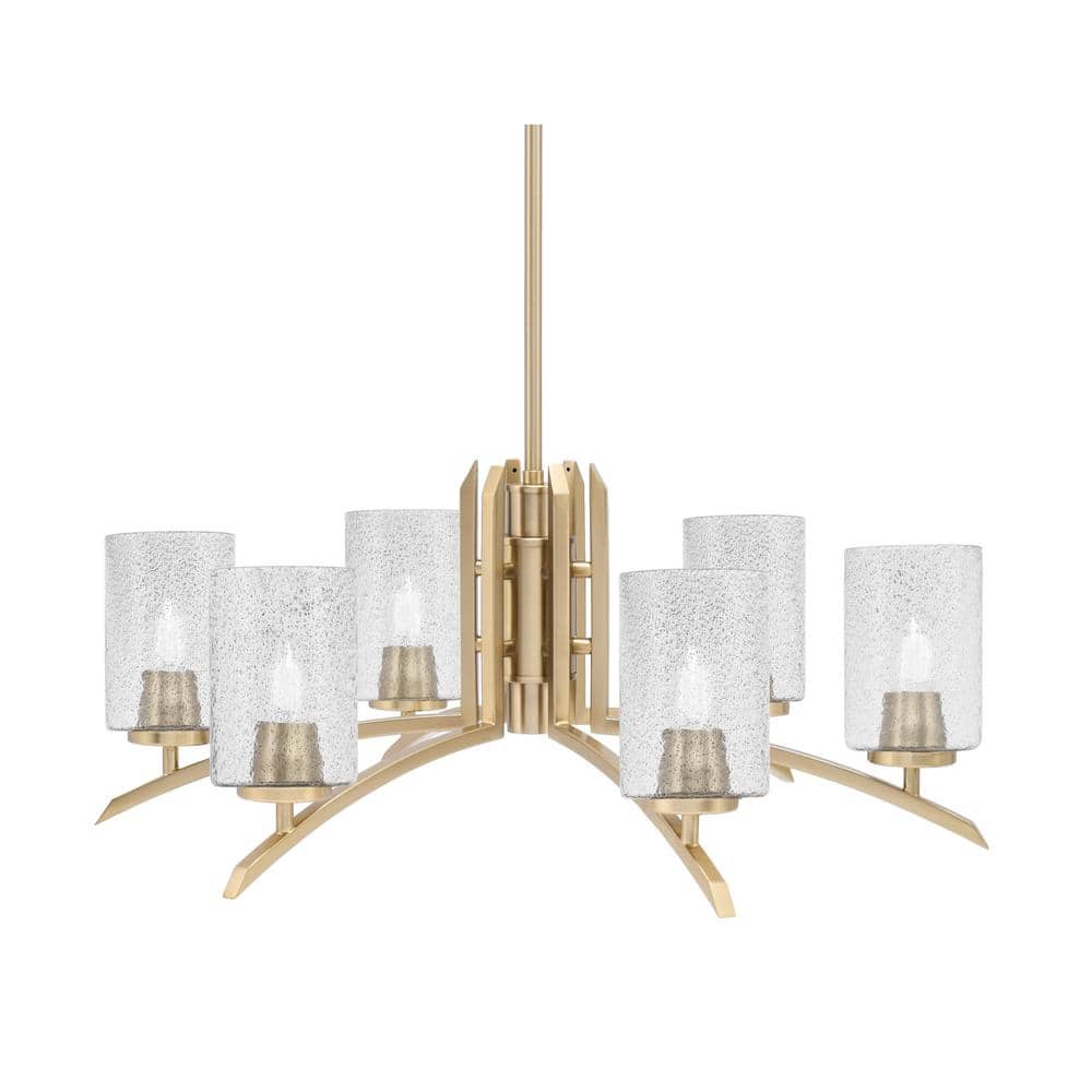 Siena 26 in. 6-Light New Age Brass Chandelier with 4 in. Smoke Bubble Glass