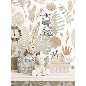 Little Explorers 2 Grey Savannah Jungle Matte Finish Non-Pasted Non-Woven Wallpaper Roll