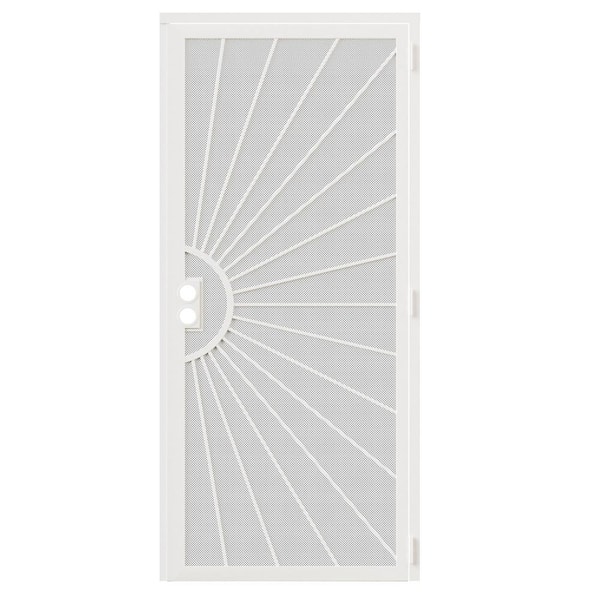 ARK DESIGN 36 in. x 80 in. Universal/Reversible Hinging White Surface Mount Steel Security Door with Perforated Metal Screen