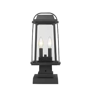 Millworks 17.75 in. 2-Light Black Aluminum Outdoor Hardwired Weather Resistant Pier Mount Light with No Bulbs Included