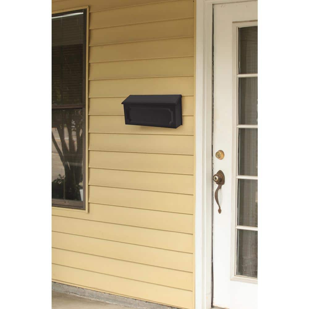 Windsor Black Plastic Wall Mount Mailbox with Decorative Design