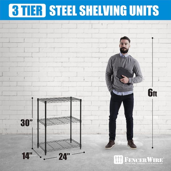 Black 3-Tier Heavy Duty Steel Freestanding Garage Storage Shelving Unit  (13.4 in. W x 31.5 in. H x 23.23 in. D)