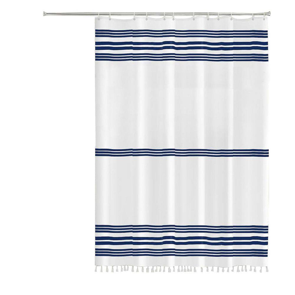 Blue Striped Shower Curtain with Tassels 72 x 72 in. Chic Polyester Bath Curtain Set with Hooks price history on PriceWatchPro