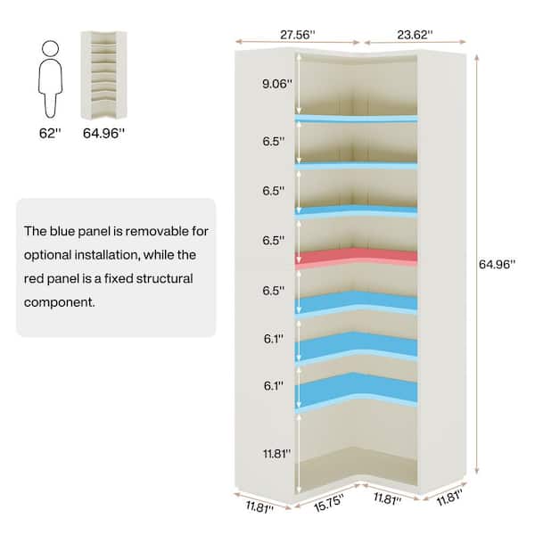 65 in. H x 27.6 in. W White Wood Corner Shoe Storage Cabinet, 8 Tier Shoe Organizer with Large Capacity for Entryway