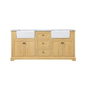 Timeless Home 72 in. W x 22 in. D x 34.75 in. H Double Bathroom Vanity Side Cabinet in Natural Wood with Marble Top