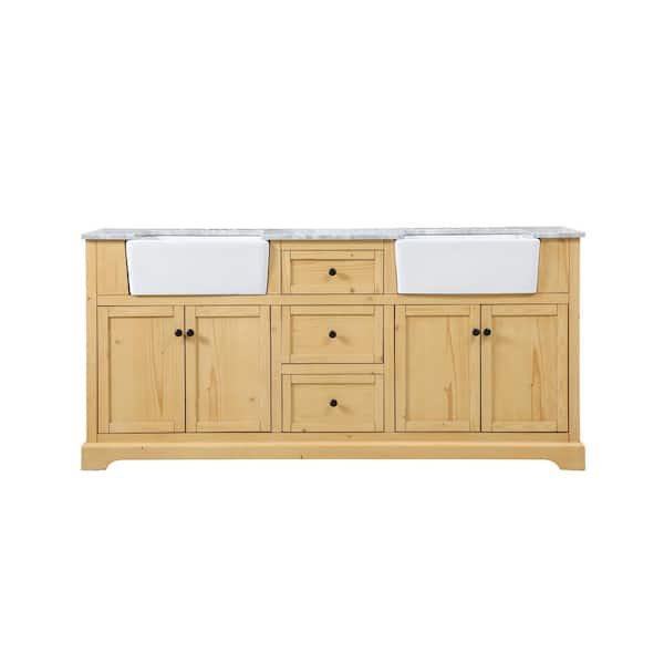 Unbranded Timeless Home 72 in. W x 22 in. D x 34.75 in. H Double Bathroom Vanity Side Cabinet in Natural Wood with Marble Top