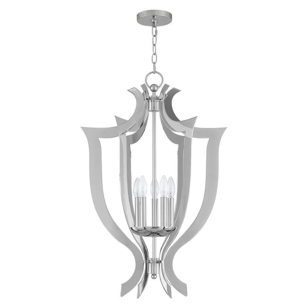 Polished Chrome 5-Light Candelabra Chandelier with Laser-Cut Design