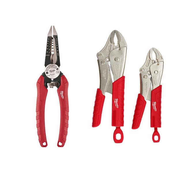 Milwaukee Comfort Grip 6-in-1 Pliers with 7 in. and 10 in. Torque Lock Curved Jaw Locking Plier Set with Grip (3-Piece)