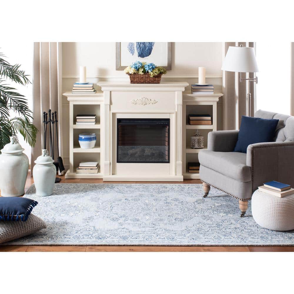 Hand-Tufted Elegance Light Blue & Ivory Wool Area Rug, 8' x 10'