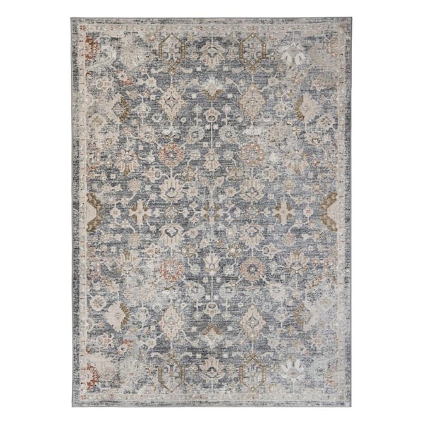 Fairmont 3 x 5 Dark Gray Bordered Pattern Area Rug for High Traffic Living Room Dining Room Bedroom