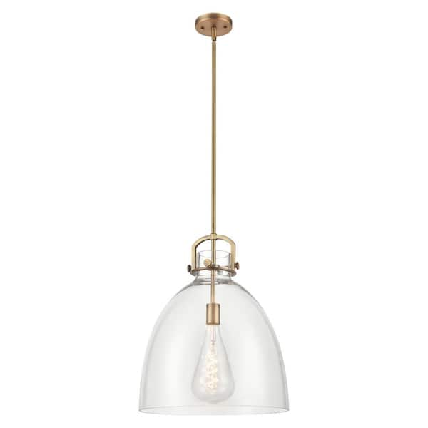 Newton Bell 100-Watt 1-Light Brushed Brass Shaded Mini Pendant Light with Clear Glass Shade