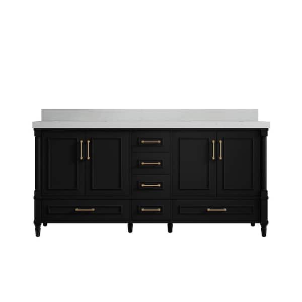 Willow Collections Hudson 72 in. W x 22 in. D x 36 in. H Double Sink Bath Vanity in Black with 2 in. Carrara Quartz Top