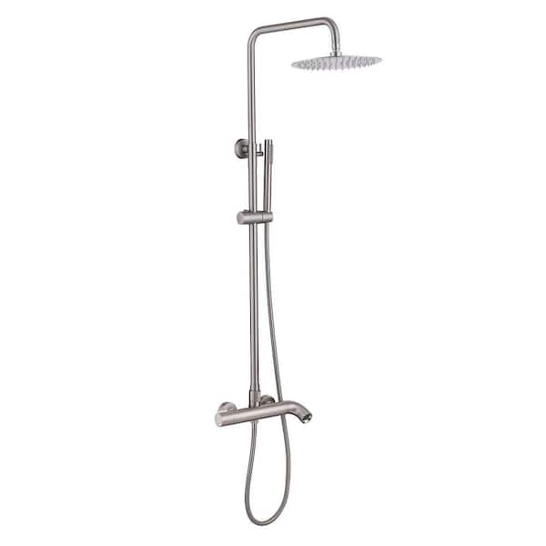 Single Handle 1-Spray Tub and Shower Faucet 1.8 GPM Brass Exposed Shower System in Brushed Nickel Valve Included