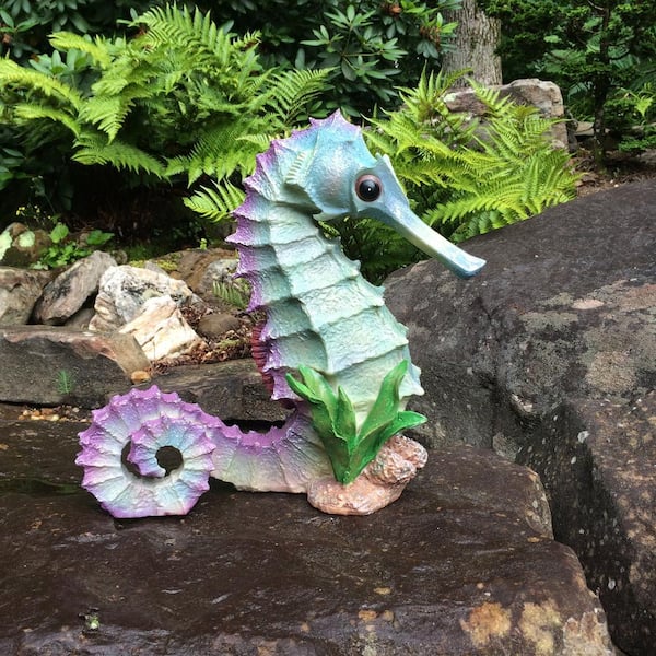 HOMESTYLES 14 in. Seahorse Ocean Nautical Beach Collectible Statue