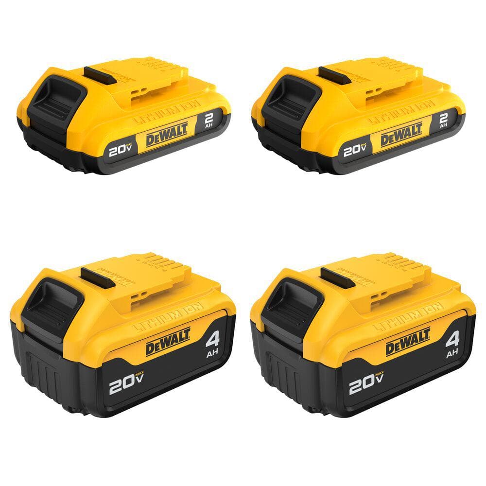 DEWALT 20V MAX Compact Lithium-Ion 2.0Ah Battery Pack (2 Pack) and 20V MAX Lithium-Ion 4.0Ah Battery Pack (2 Pack)