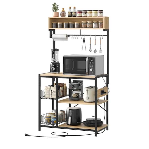 Bestier 33.3in Oak Kitchen Baker's Rack with Power Outlet, Paper