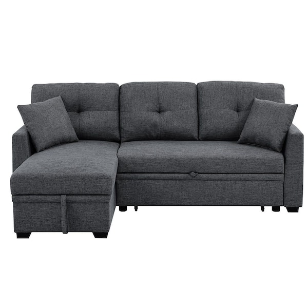 85 in. W Gray-L Polyester Queen Size Sofa Bed with Storage and Tufted Cushions for Bedroom, Living Room (Left Facing)