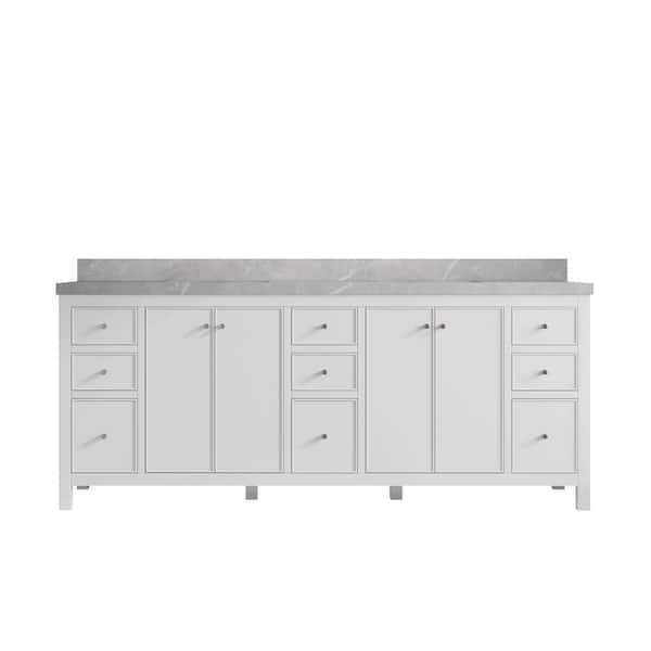 Willow Collections Chicago 84 in. Double Sink Freestanding White Bath Vanity with Pearl Gray Qt. Top Unassembled