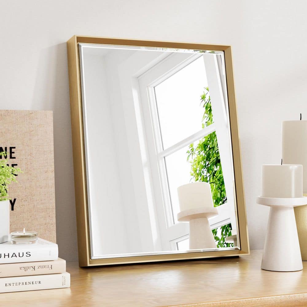 16 in. W x 24 in. H Aluminum Beveled Edge Rectangular Framed Bathroom Vanity Wall Mount Mirror in Gold price history on PriceWatchPro