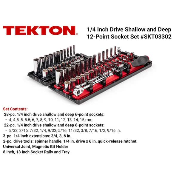 1/4 in. Drive 12-Point Socket and Ratchet Set with Rails (5/32 in.-9/16 in., 4 mm-15 mm) (57-Piece)