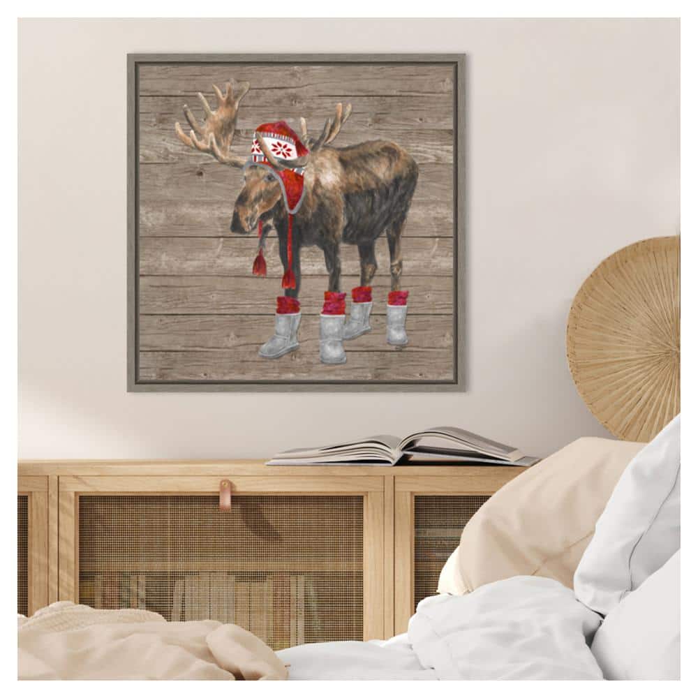 Warm in the Wilderness Moose Canvas Print with Sylvie Greywash Frame