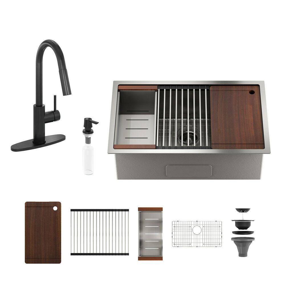 36 in. Undermount Single Bowl 18-Gauge Brushed Stainless Steel Kitchen Sink with Matte Black Faucet and Accessories Kits price history on PriceWatchPro