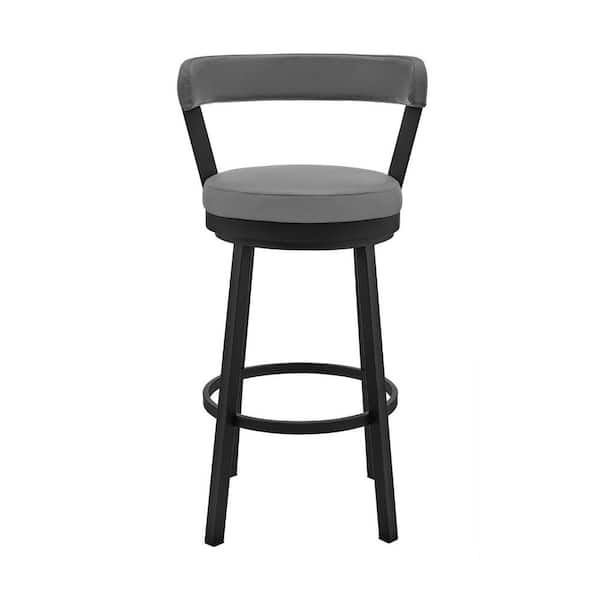 HomeRoots 26 in. Chic Grey Faux Leather with Black Finish Swivel Bar Stool