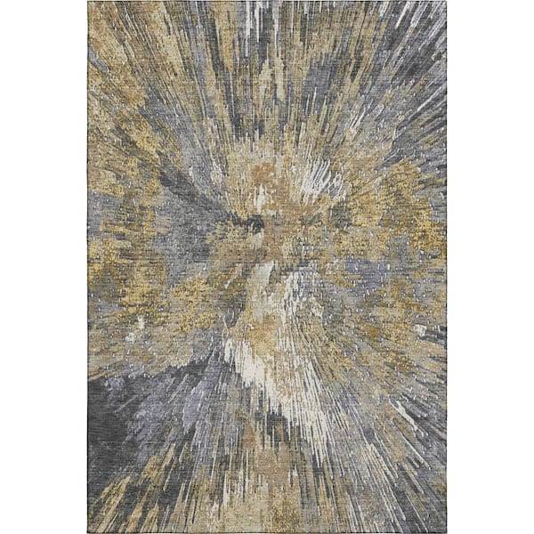 Mayfield Premium Machine Washable Abstract AMF2283 Gold 5 ft. x 7 ft. 6 in. Area Rug